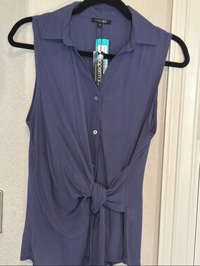 Papermoon Sleeveless Tie-Front Blouse in Periwinkle